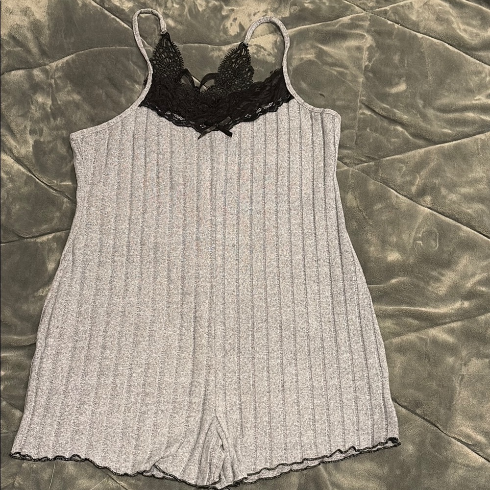 Gray Lace Trim Romper